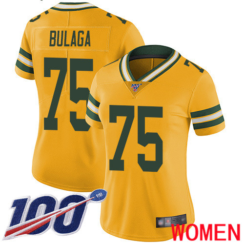 Green Bay Packers Limited Gold Women #75 Bulaga Bryan Jersey Nike NFL 100th Season Rush Vapor Untouchable